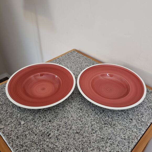 Villeroy & Boch Set Of 2 Rimmed Pasta Soup Bowl Rouge Red 10" Handpainted German - Picture 13 of 14